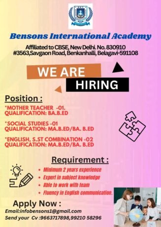 Job Opening in Bensons International Academy, Karnataka