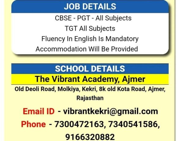 Job Opening in VIBRANT ACADEMY School in Ajmer, Rajasthan