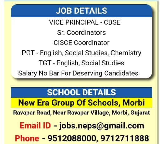 Opening Job for Vice Principal and other position at New Era Group of Schools, Morbi, Gujarat