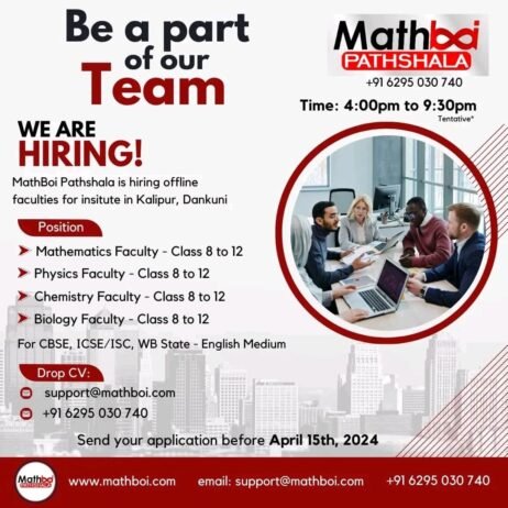 Job alert at MathBoi Pathshala Kalipur, Dankuni,Hooghly, West Bengal