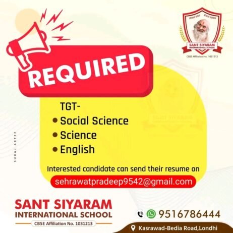 Teachers job ! Sant Siyaram International School Londhi, M.P