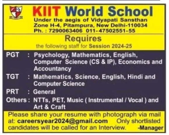 Teachers job in KIIT World School Pitampura, New Delhi