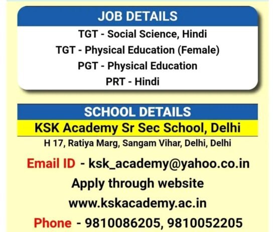 Teachers job in ! KSK Academy Sr Sec School, Delhi