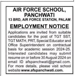 Teachers job in AIR FORCE SCHOOL, PANCHWATI,  New Delhi