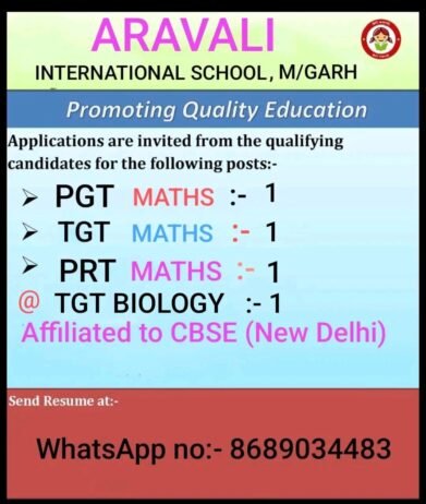 Teachers job in ARAVALI INTERNATIONAL SCHOOL, Haryana