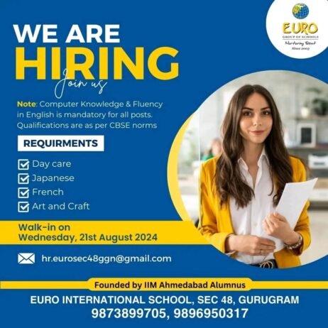 Teachers job in EURO GROUP OF SCHOOLS Nurturing Talent, GURUGRAM