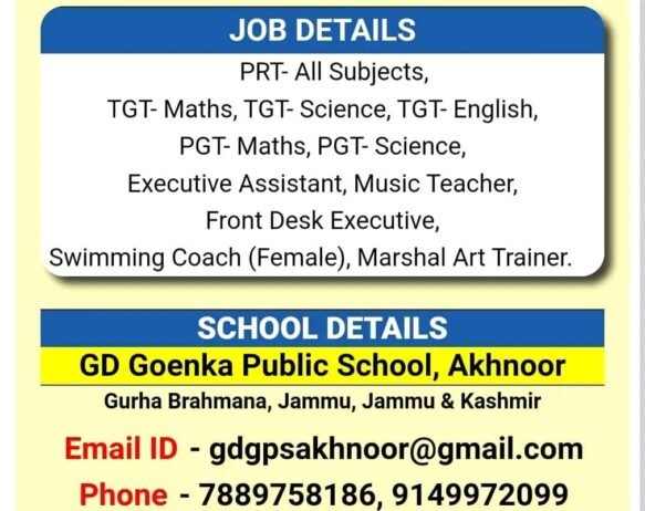 Teachers job in GD Goenka Public School, Akhnoor , Jammu & Kashmir