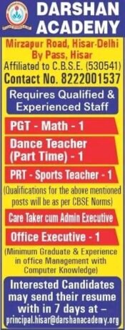 Teachers job in DARSHAN ACADEMY , Haryana