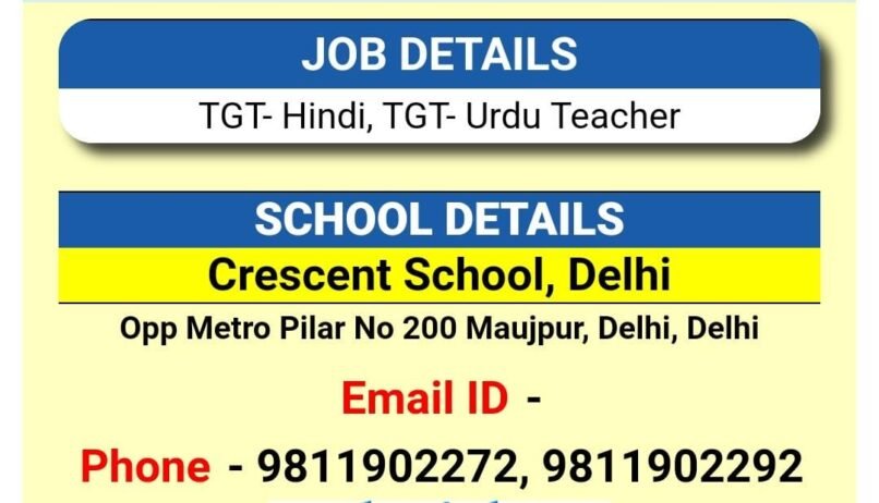 Teachers job Opening in Crescent School, Delhi