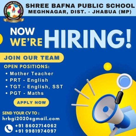 Teachers job opening in SHREE BAFNA PUBLIC SCHOOL MEGHNAGAR