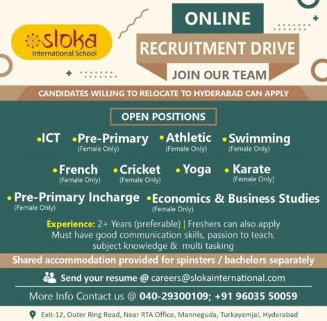 Teacher Recruitment in Sloka International School,Hyderabad