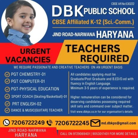 Teachers job in DBK PUBLIC SCHOOL , Haryana