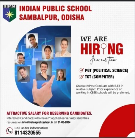 Job for Teachers at INDIAN PUBLIC SCHOOL in Sambalpur, Odisha