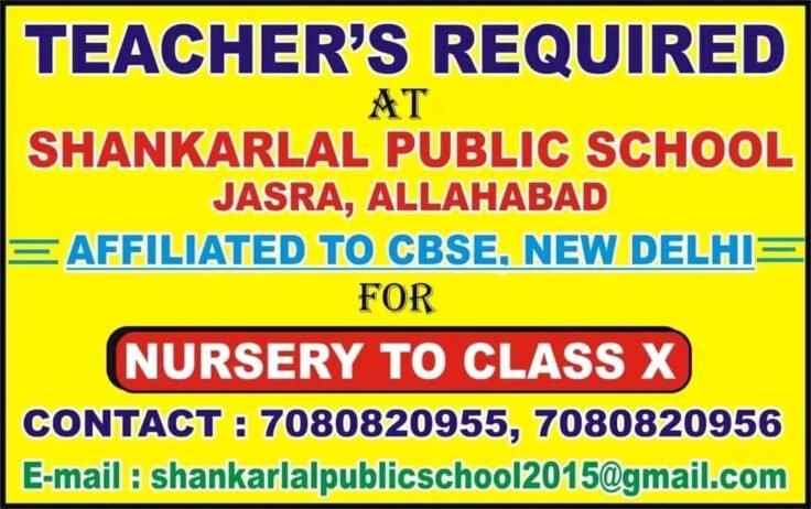 Job for Teachers at Shankarlal Public School in Jasra, Uttar Pradesh