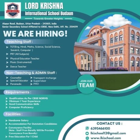 Opening Job for Teachers at LORD KRISHNA International School in Barabanki, Uttar Pradesh