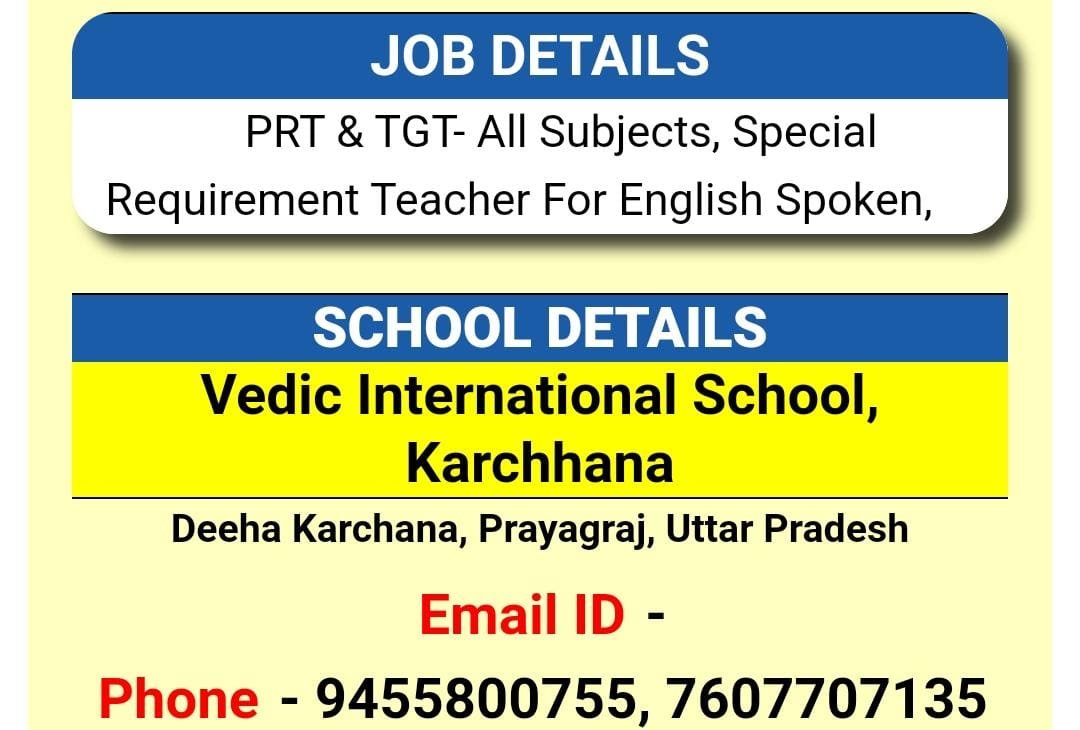 Job for Teachers at Vedic International School in Prayagraj, Uttar Pradesh