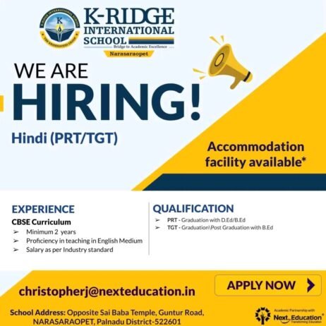 Job Opening in K-Ridge International School, Palnadu, Andhra Pradesh