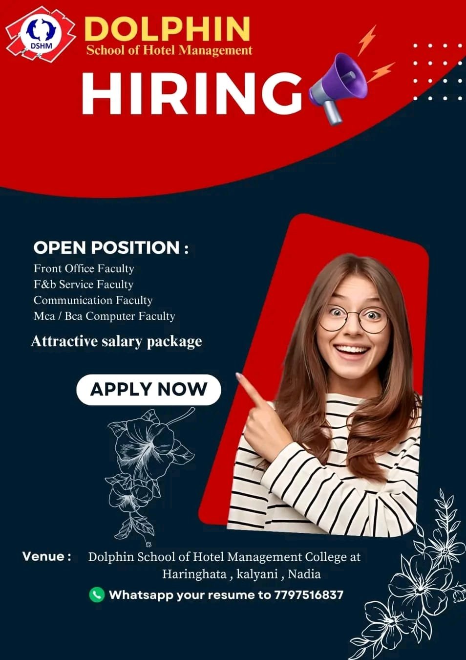 Job Opening in Dolphin School of Hotel Management, Haringhata, Kalyani, Nadia