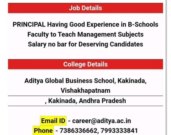 Job Opening in Aditya Global Business School, Aditya Global Business School