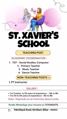 Opening Job for Teachers at ST. XAVIER’S SCHOOL in Motihari, Bihar