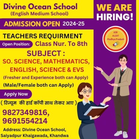 Job Opportunity at Divine Ocean School Saiyadpur, Khaigawada, Khandwa, Madhya Pradesh