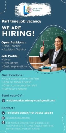 Opening Job for Teachers at Wisdom Oak Academy in Mumbai