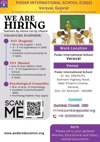 Teachers job in ! PODAR INTERNATIONAL SCHOOL in Gir Somnath, Gujarat