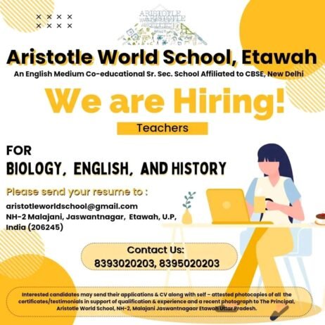 Job for Teachers at Aristotle World School in Etawah, U.P