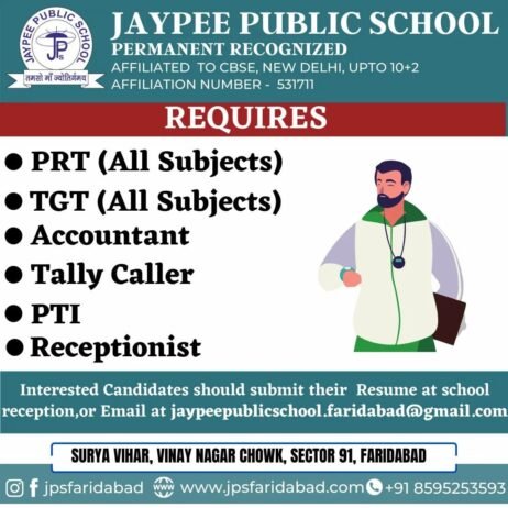 Opening Job for Teachers at JAYPEE PUBLIC SCHOOL in FARIDABAD, haryana