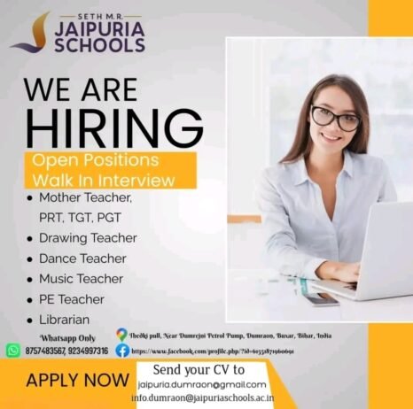 Job for Teachers at SETH M.R. JAIPURIA SCHOOLS in ‘Buxar, ‘Bihar