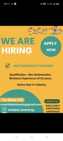 Mathematics Teacher Jobs in Anantnag Jammu Kashmir