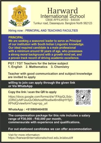 Teachers job in Harward International School , Bengaluru, Karnataka