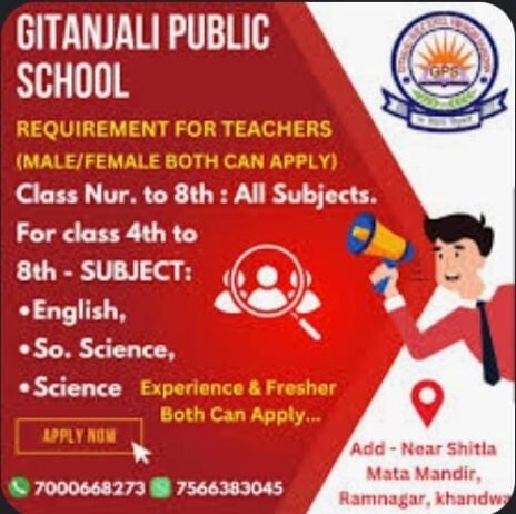 Teacher Recuirnment In Gitanjali Public School M.P