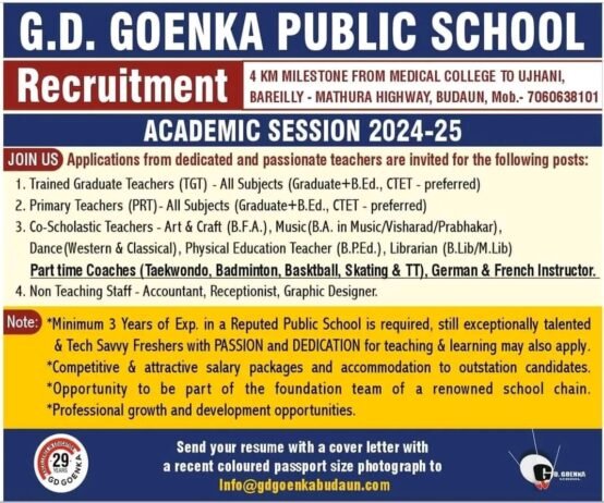 Teachers job in ! G.D. Goenka Public School, Badaun U.P