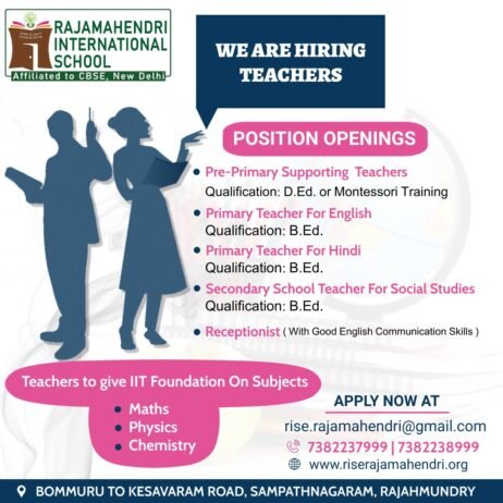 teachers job in ! Rajamahendri International School A.P