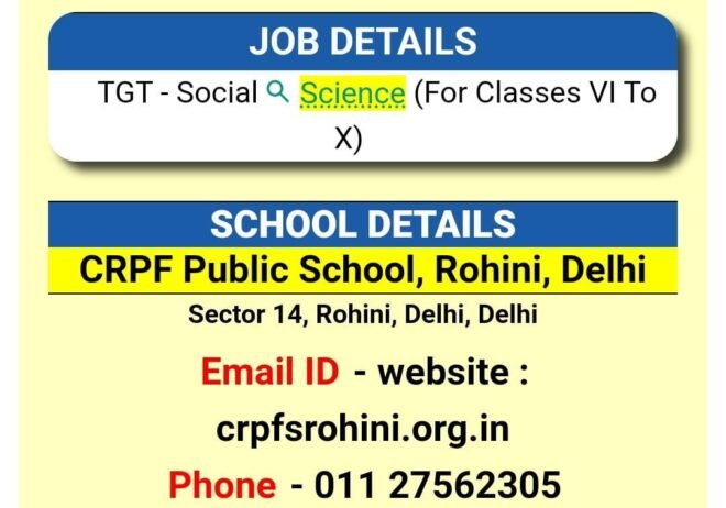 Teachers job in CRPF Public School, Rohini, Delhi