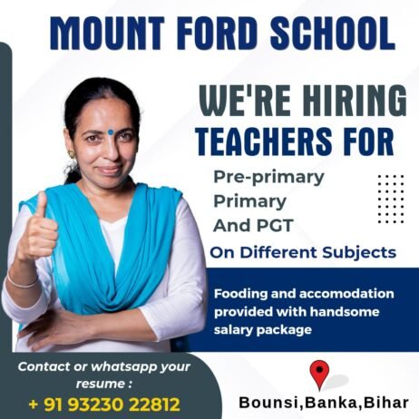 Teachers job in ! Mount Ford School, Bounsi, Banka, Bihar