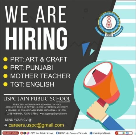 Job Opening In USPC Jain Public School, Ludhiana, Punjab