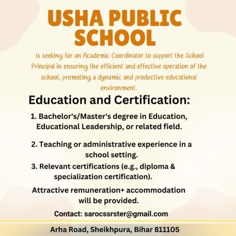 Opening Job for Teachers at USHA PUBLIC SCHOOL in Sheikhpura, Bihar