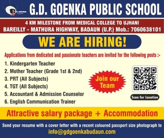 Teachers job in ! G.D. GOENKA PUBLIC SCHOOL in BADAUN (U.P.)