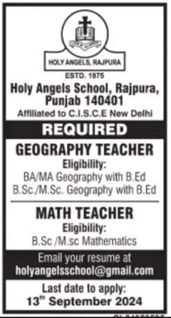 Opening Job for Teachers at Holy Angels School in Rajpura, Punjab