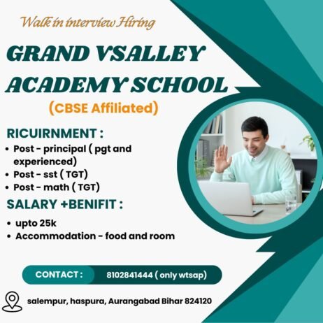 Teachers job in ! GRAND VSALLEY ACADEMY SCHOOL in Tetrahi, Bihar