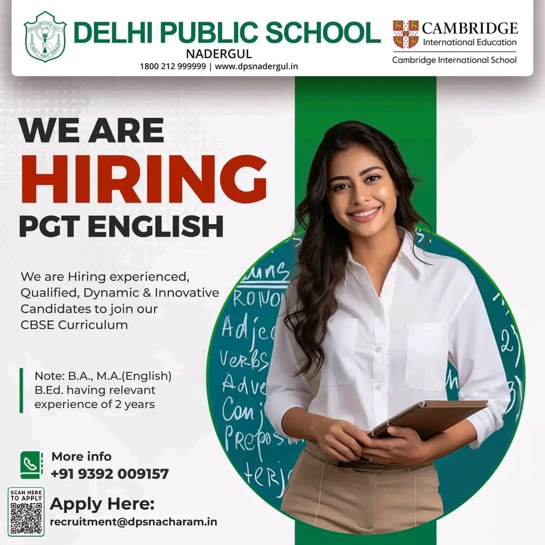 Teachers job at Delhi Public School, Nadergul Hydrabad Telangana
