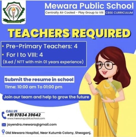 Teachers job in ! Mewara Public School in Sheoganj, Rajasthan