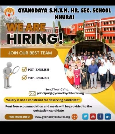 Job for Teachers at GYANODAYA S.M.V.M. HR. SEC. SCHOOL in Khurai, Madhya Pradesh