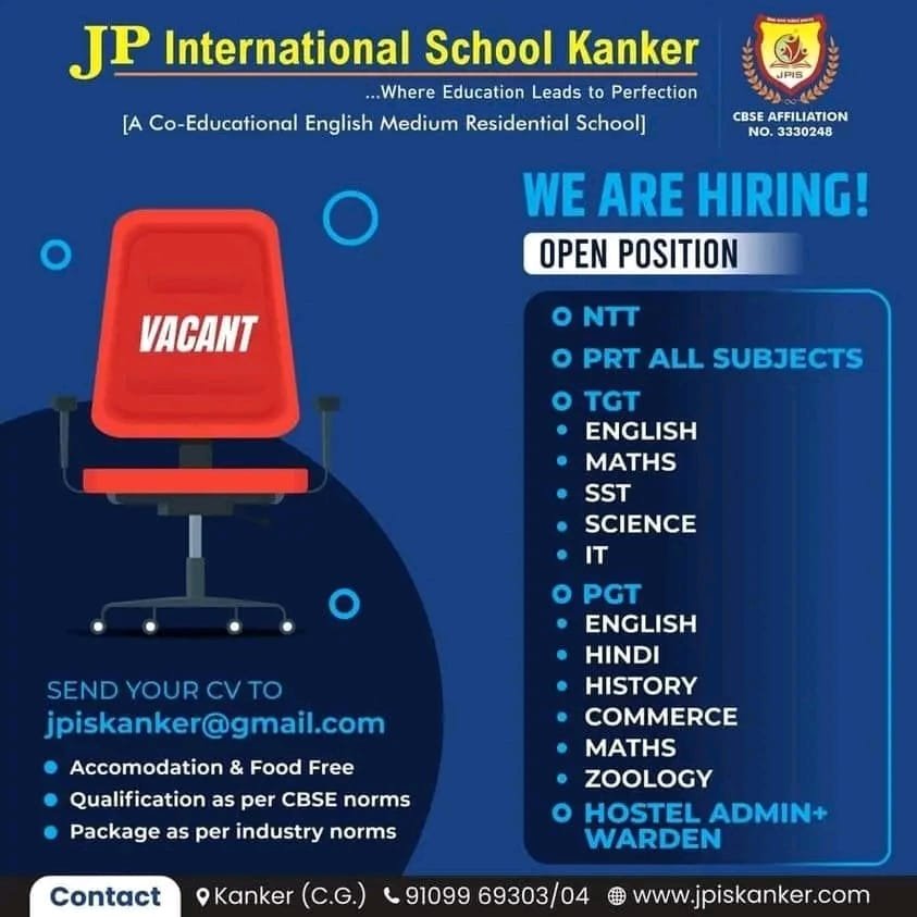 Teacher Job at JP International School, Kanker, Chhattisgarh (JPIS)