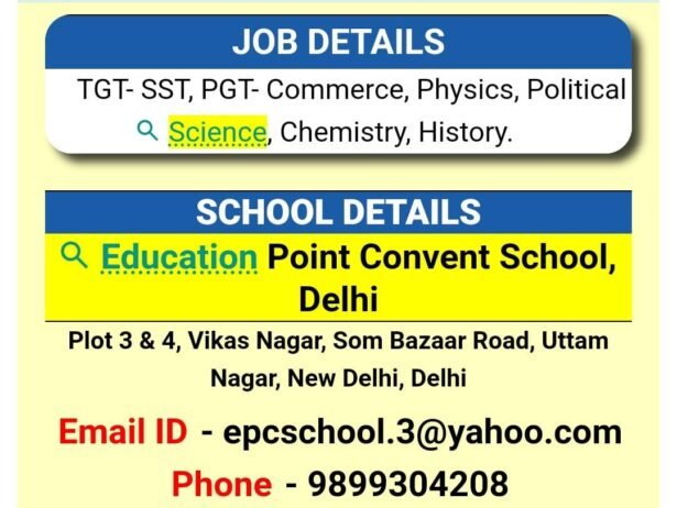 Teacher Job Opening in Education Point Convent School, Uttam Nagar, New Delhi