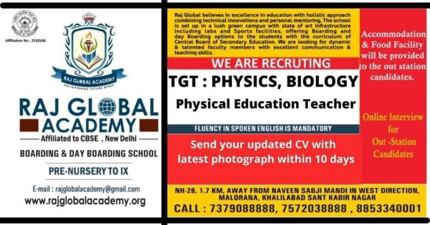 Teachers job in ! RAJ GLOBAL ACADEMY in KHALILABAD, UTTAR PRADESH