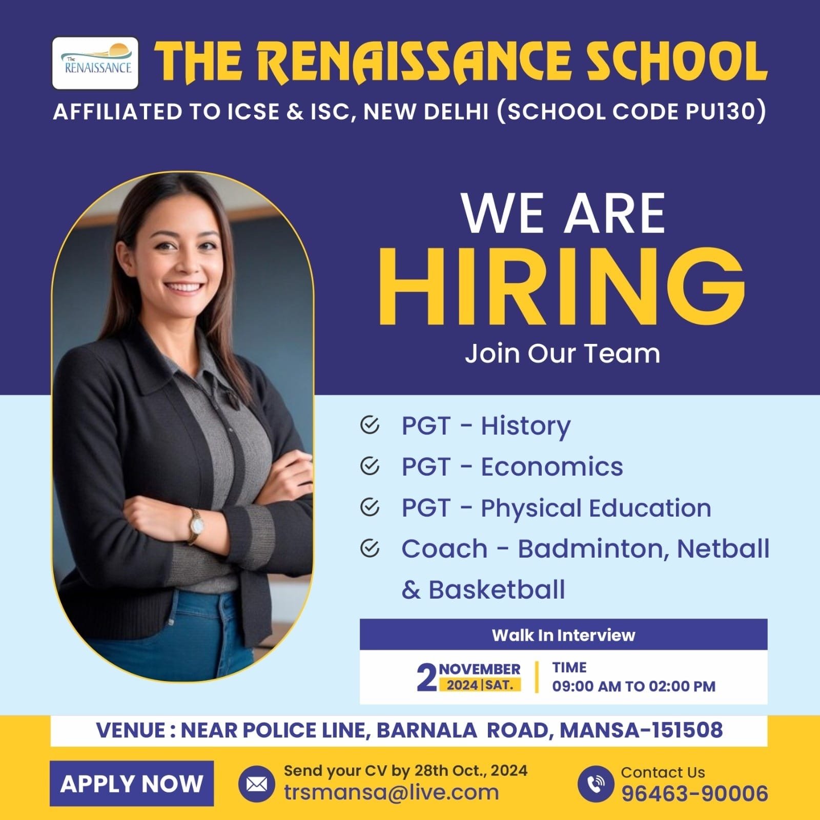 Join the Renaissance School Punjab : A Premier Teaching Opportunity Awaits