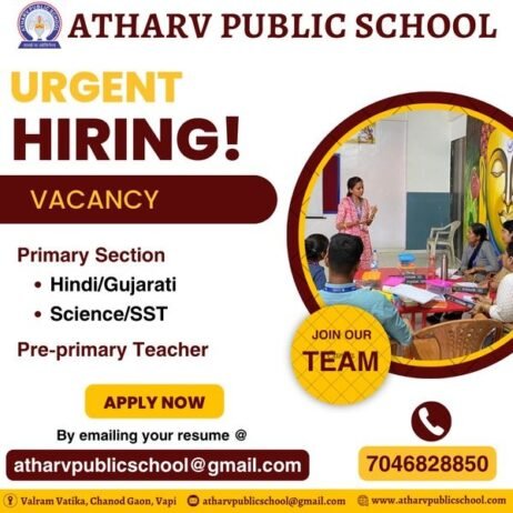 Job for Teachers at ATHARV PUBLIC SCHOOL in Vapi, Gujarat